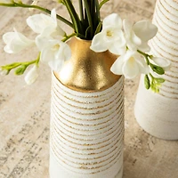 Glitzhome® Modern White & Gold Striped Metal Floor Vases Set