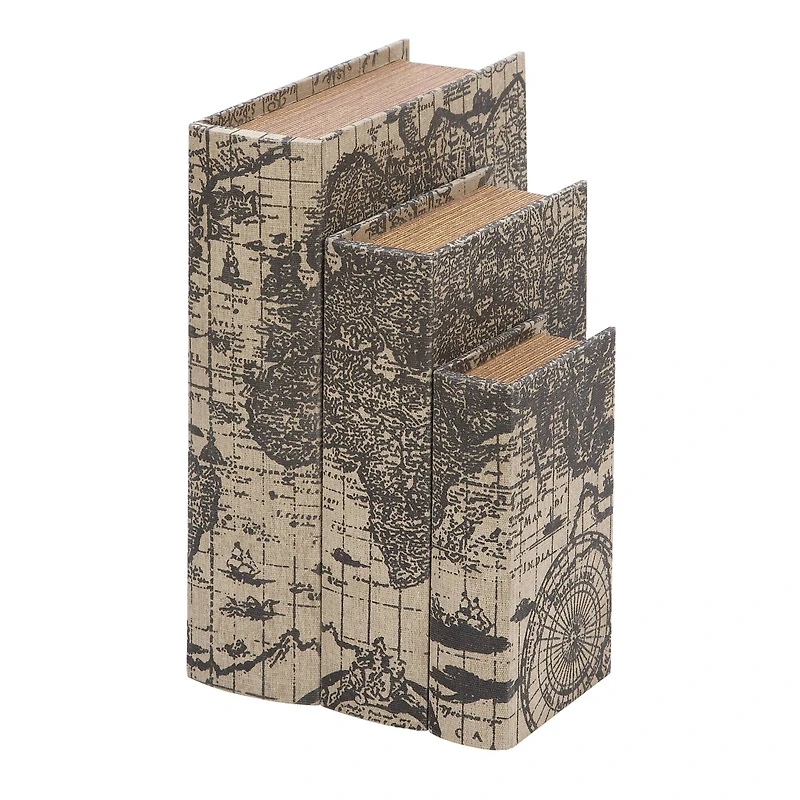 World Map Wooden Traditional Book Box Set