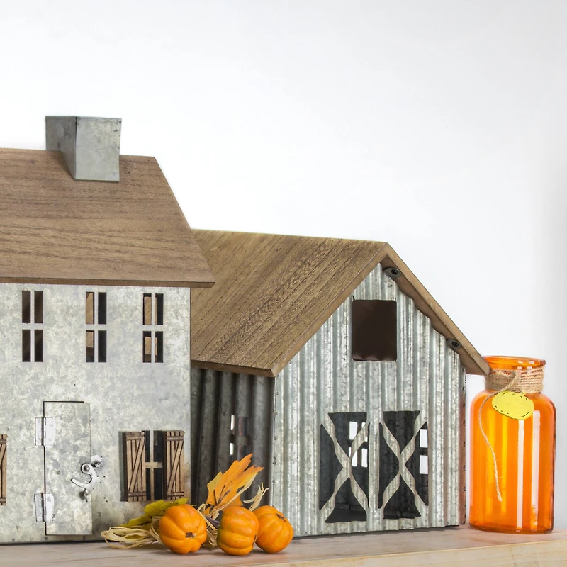 12" Wood & Metal Barn Bird House Tabletop Accent