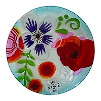 21'' White and Blue Hand Painted Floral Glass Birdbath