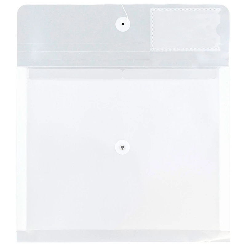 JAM Paper 12.75" x 10.5" Clear Plastic Button & String Tie Closure Envelopes, 12ct.