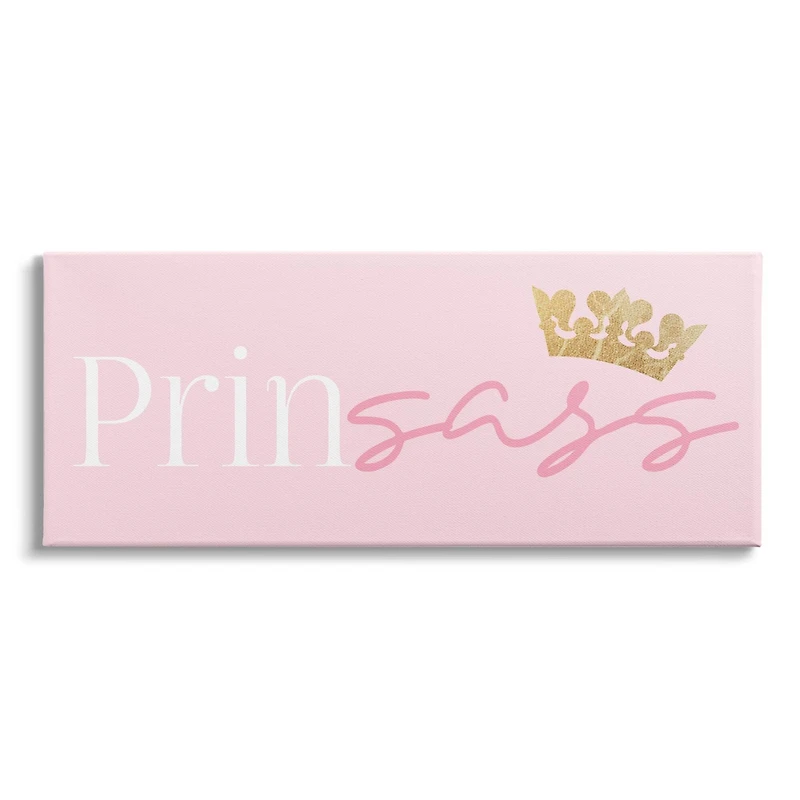 Stupell Industries Princess Sassy Girl Princess Pun Royal Crown Pink Canvas Wall Art