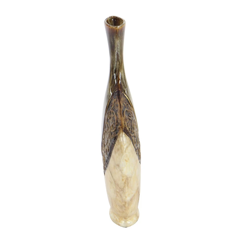 Brown Ceramic Traditional Vase, 18" x 11" x 3"