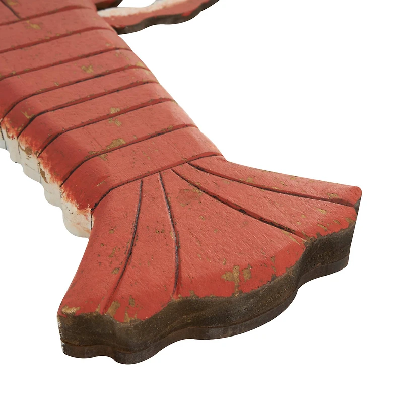 Red & Blue Wood Lobster Handmade Distressed Sculpture Set