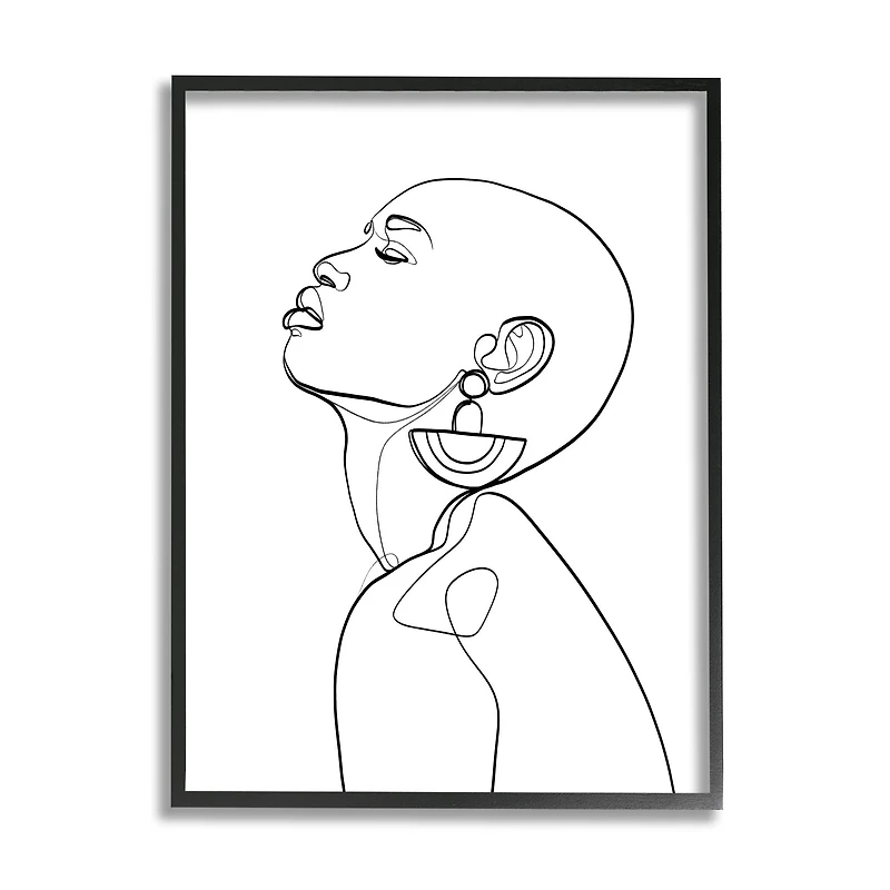 Stupell Industries Woman Wearing Circular Earrings Black Line Fluid Abstraction in Black Frame Wall Art