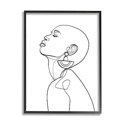 Stupell Industries Woman Wearing Circular Earrings Black Line Fluid Abstraction in Black Frame Wall Art