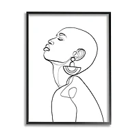 Stupell Industries Woman Wearing Circular Earrings Black Line Fluid Abstraction in Black Frame Wall Art