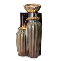 Glitzhome® 26.75" 3-Tier LED Fluted Textured Ceramic Outdoor Floor Fountain