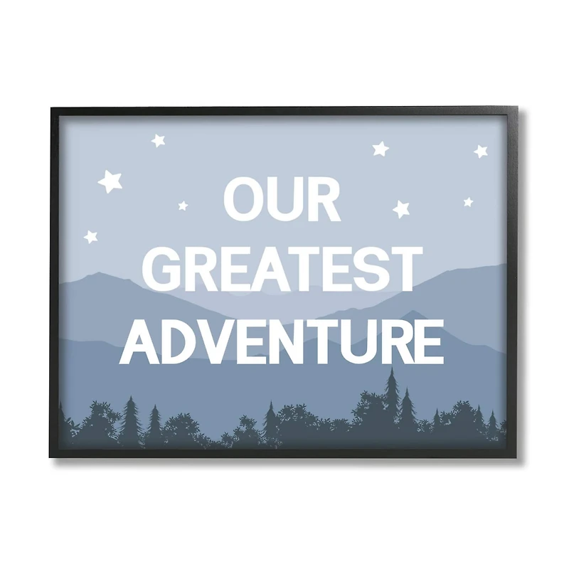 Stupell Industries Our Greatest Adventure Phrase Mountain Forest Starry Sky Framed Wall Art