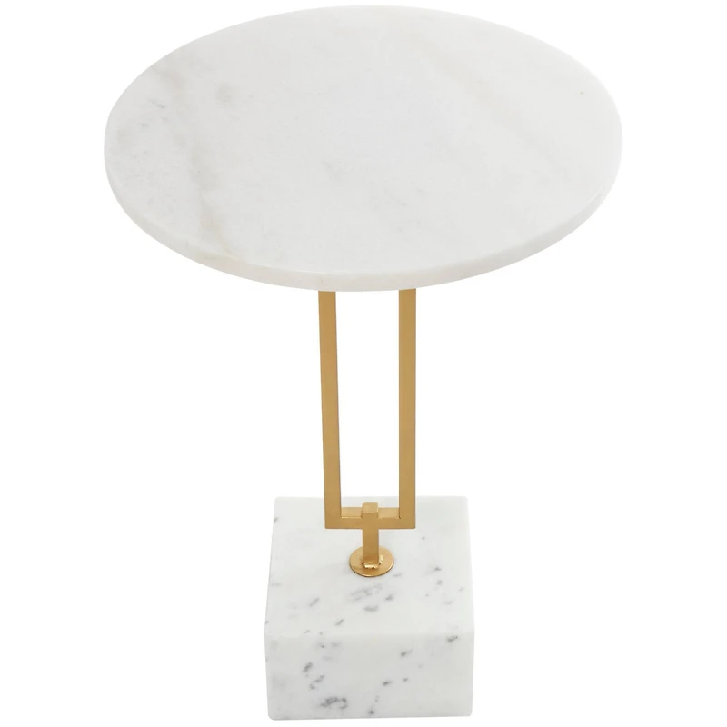 White Marble Geometric Accent Table with Gold Metal Rectangular Stand