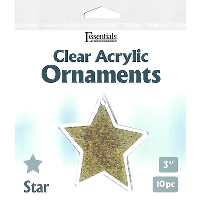Essentials by Leisure Arts 3" Star Clear Acrylic Ornaments, 10ct.