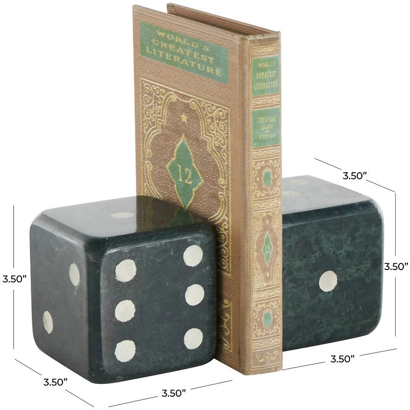 Green Marble Dice Decorative Bookends with White Accents