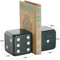 Green Marble Dice Decorative Bookends with White Accents