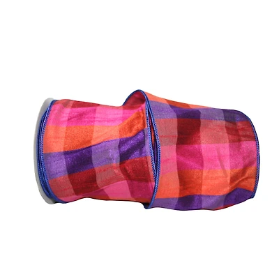 JAM Paper 4" x 10yd. Purple Dupioni Plaid Wired Ribbon