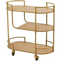 Gold Wood Rolling 3 Shelves Bar Cart with Handles 30" x 15" x 30"