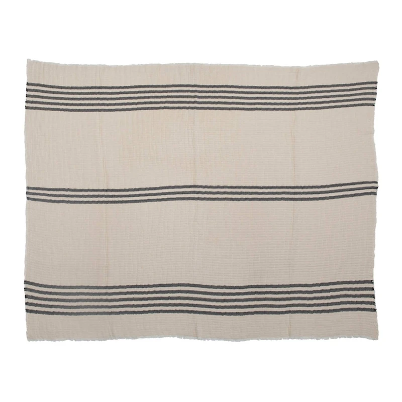 Hello Honey® Coastal Black and White Stripe Throw Blanket and Frayed Edges