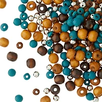 12 Pack: Craft Brown & Turquoise Mixed Wooden Beads by Bead Landing™