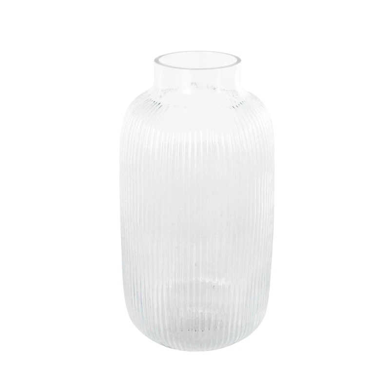 14" Clear Glass Ribbed Decorative Vase