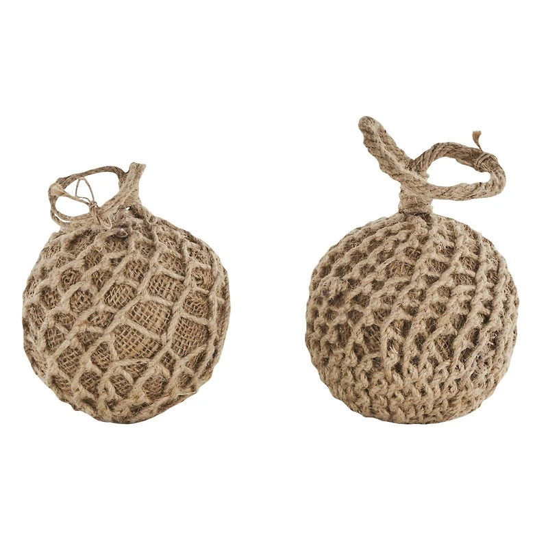 Brown Handmade Woven Knotted Rope & Cement Orb Sculpture with Handles Set