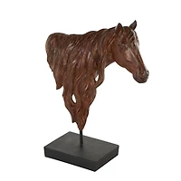 14" Dark Brown Ceramic Horse Head Sculpture with Black Rectangle Base