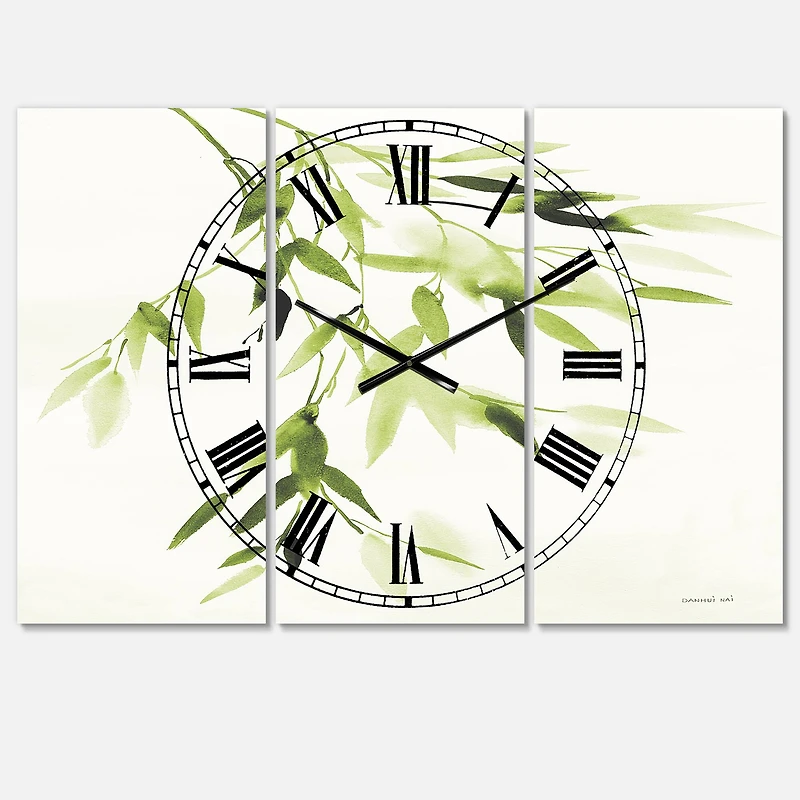 Designart 'Simplist Bamboo Leaves I Lake House Multipanel Wall Clock
