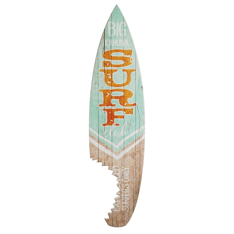 Big Kahuna Surf Club Shark Bite Wood Surfboard Plaque Wall Sign - 60"x15"