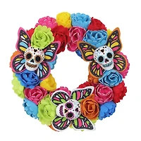 17.5" Sugar Skull Butterfly & Flower Wreath by Ashland®