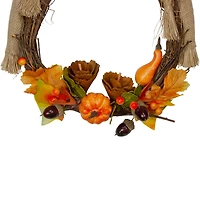 20" Yellow & Tan Fall Harvest Scarecrow Wreath Wall Decor