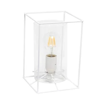 Lalia Home White Framed Table Lamp with Clear Cylinder Glass Shade