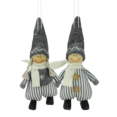 5.5" Gray & White Plush Twin Christmas Ornament Set