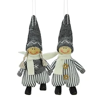 5.5" Gray & White Plush Twin Christmas Ornament Set