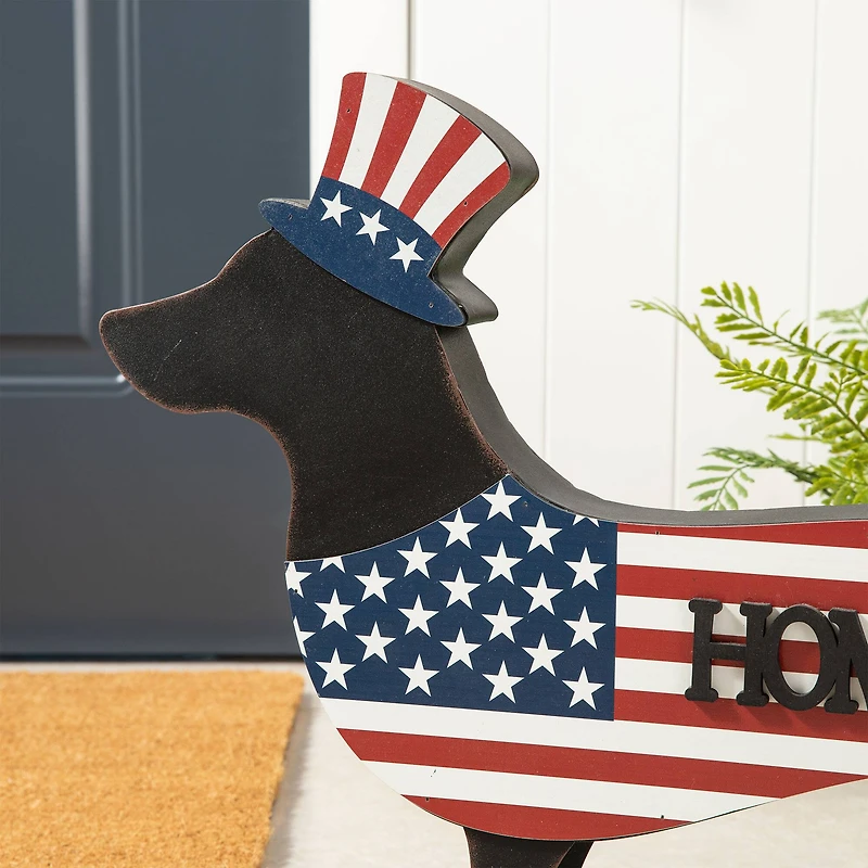 Glitzhome® 24.5" Patriotic Double-Sided HOME/WELCOME Dachshund Décor