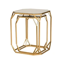 Glitzhome® Gold Metal Square Accent Table with Glass Top Set