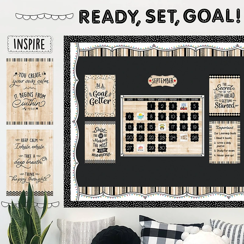 Creative Teaching Press® Black, White & Wood Calendar Set Bulletin Board Set