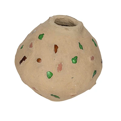 Hello Honey® 13" Multicolor Handmade Paper Mache Vase with Embedded Glass, Shells & Wood Pieces