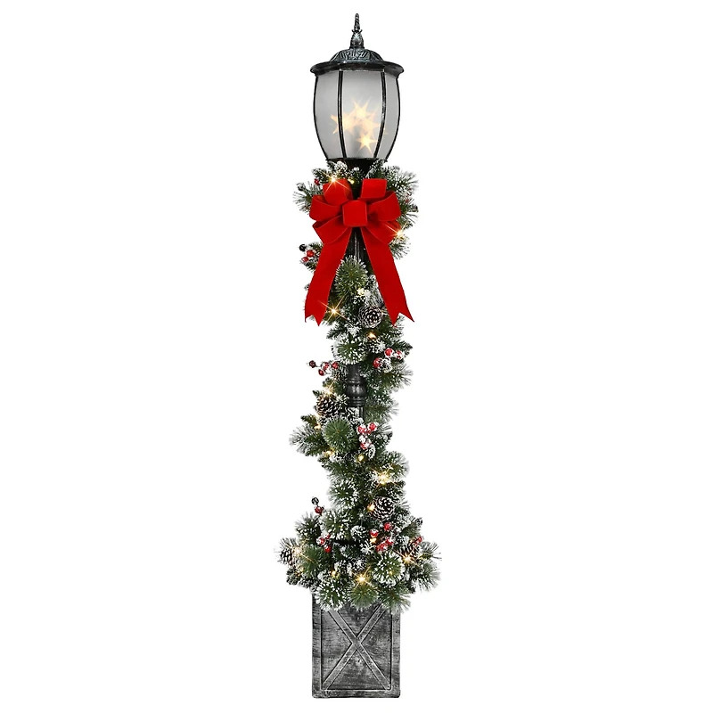 7ft. Pre-Lit Potted Lamp Post with Warm White LED Lights