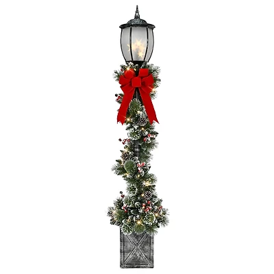 7ft. Pre-Lit Potted Lamp Post with Warm White LED Lights
