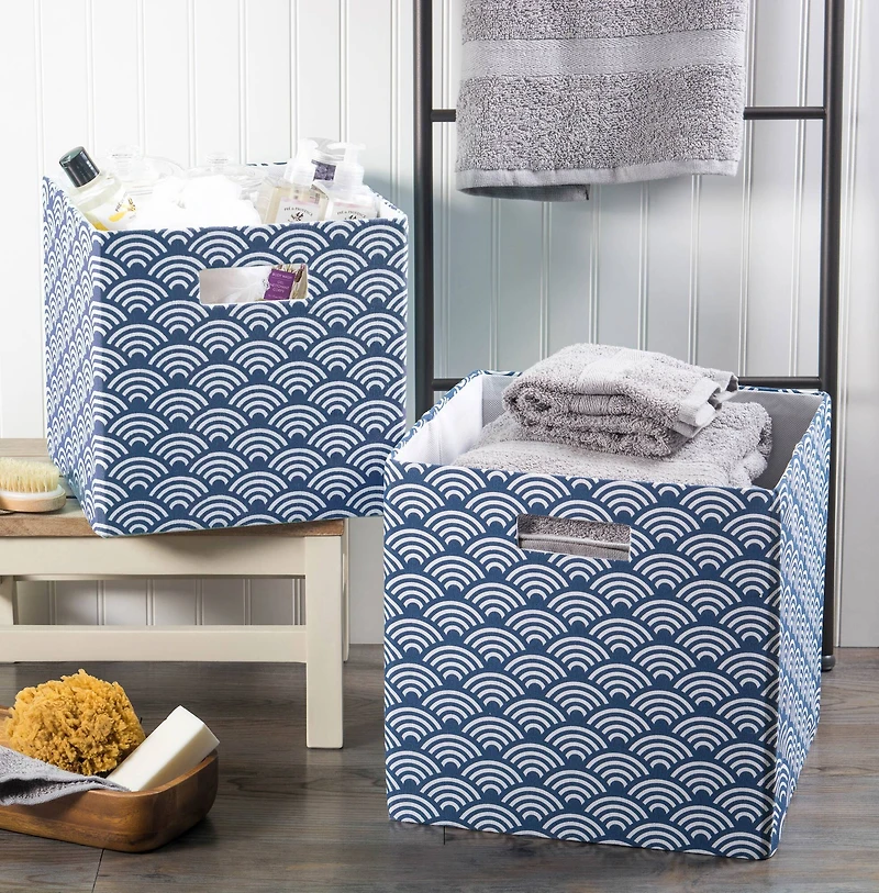 DII® 11" Nautical Blue Waves Cube Storage Bin