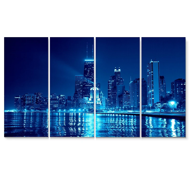 Designart - Blue Chicago Skyline Night