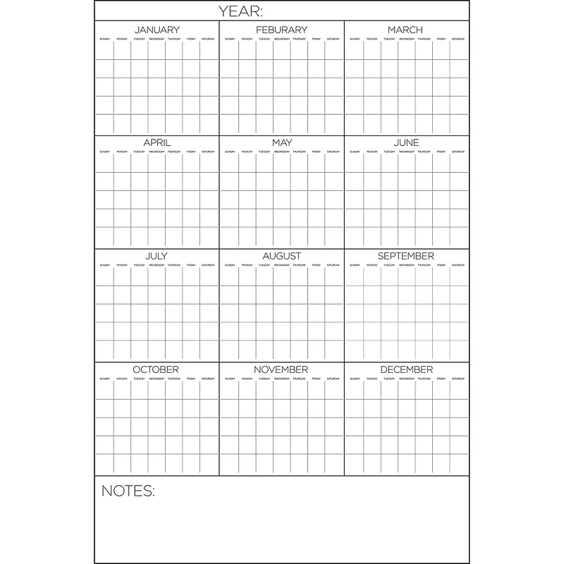 WallPops White Yearly Dry Erase Calendar