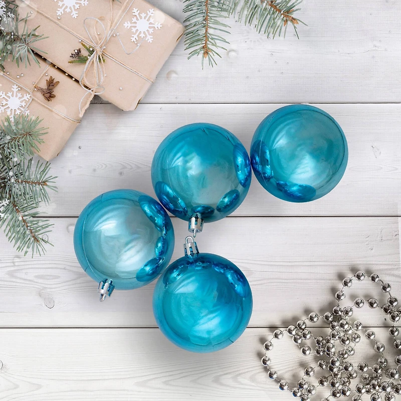 32ct. 3.5" Turquoise Blue Shatterproof Shiny Christmas Ball Ornaments