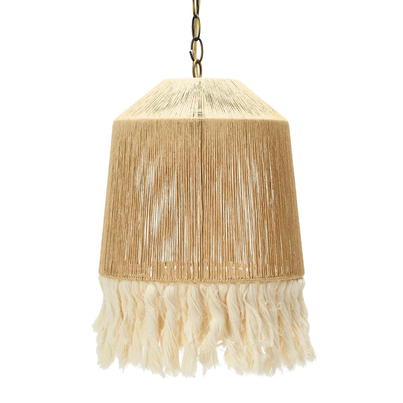 Hello Honey® 16" Coastal Pendant Lamp with Natural Paper Rope Shades, Fringe Detail and Iron Base