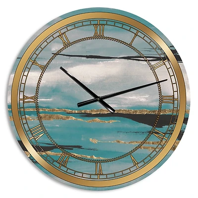 Designart 'Glam Teal Watercolor I Glam Wall Clock