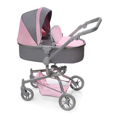 Badger Basket Gray & Pink Daydream Multi-Function Single Doll Pram & Stroller