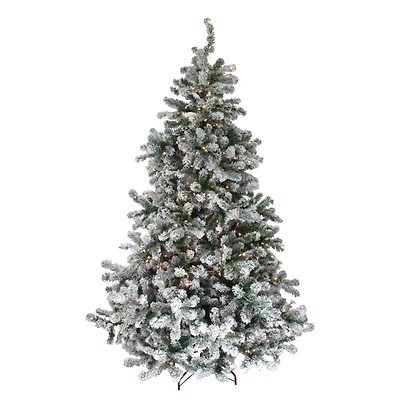 6.5ft. Pre-Lit Flocked Natural Emerald Medium Artificial Christmas Tree, Clear Lights