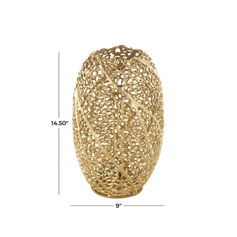 14.5" Gold Aluminum Abstract Metallic Coral Inspired Vase
