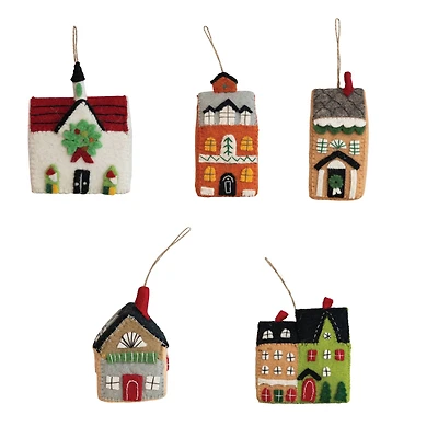 Hello Honey® Handmade Embroidered Wool Felt House Ornaments Set