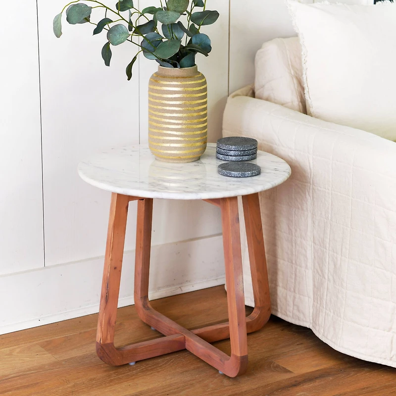 Hello Honey® Modern Bohemian Marble & Wood Round End Table