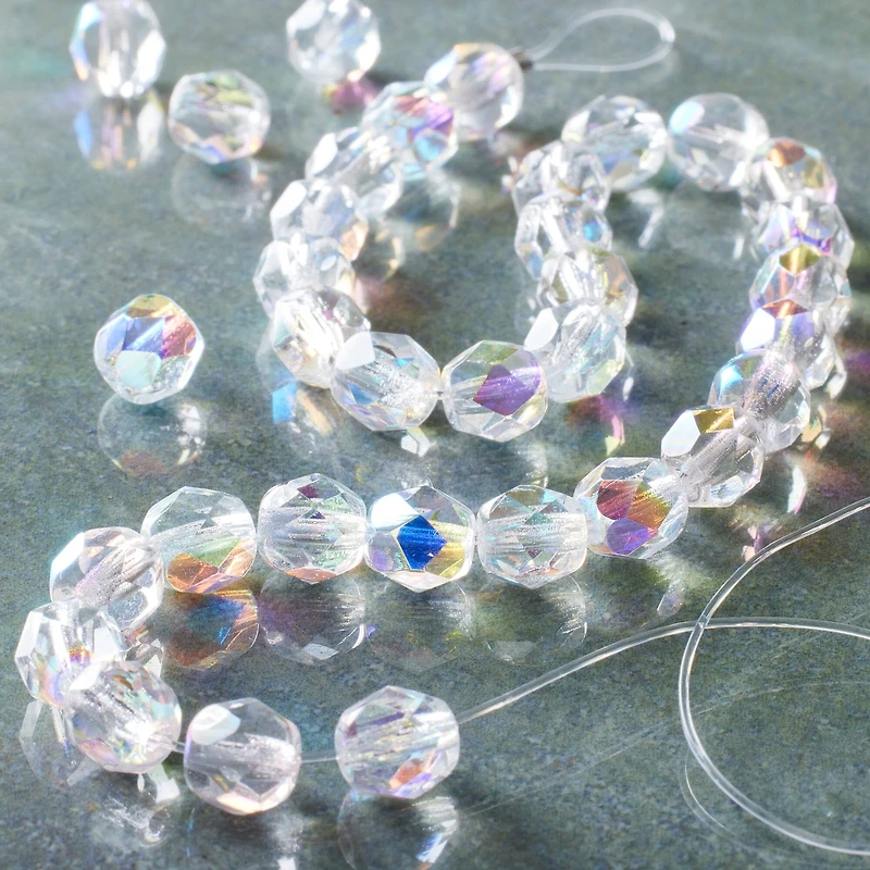 Crystal Aurora Borealis Czech Glass Faceted Round Beads, 6mm by Bead Landing™