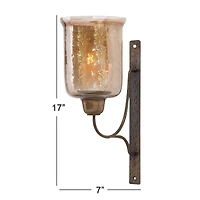 Bronze Iron and Glass Traditional Candle Wall Sconce, 17" x 7" x 9"
